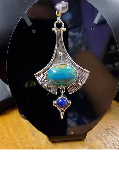 Peru Opal and Lapis Fan Pendant image 0